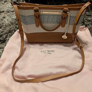 Brahmin Vintage Mini Asher Tricolor Satchel Tote EUC RARE HTF Tan Blue Creme